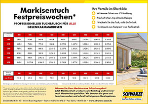 Markisentuch Festpreiswochen-Flyer von Schwarze